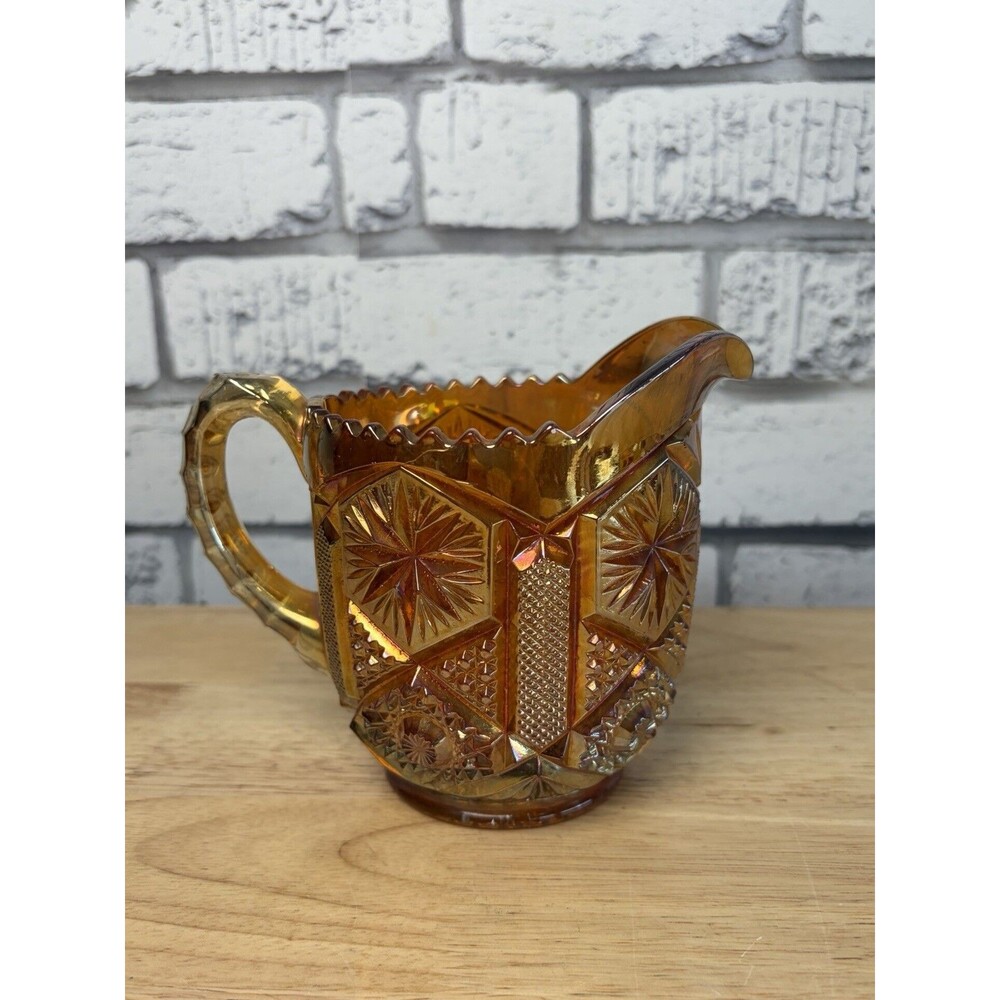 Imperial Carnival Glass CREAMER Marigold Star And File Vintage 4.5” Tall Mint